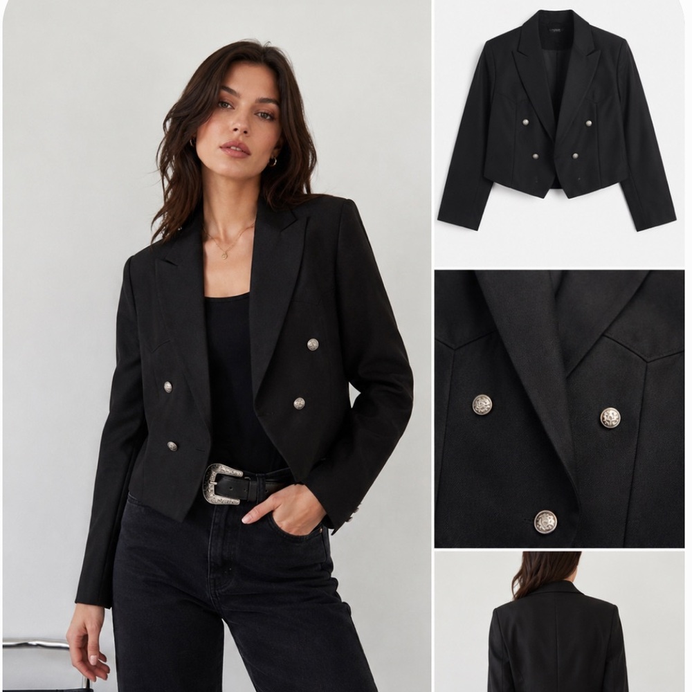 Vintage Pagano West Cropped Western Tuxedo Blazer Double Breasted Jacket Size M